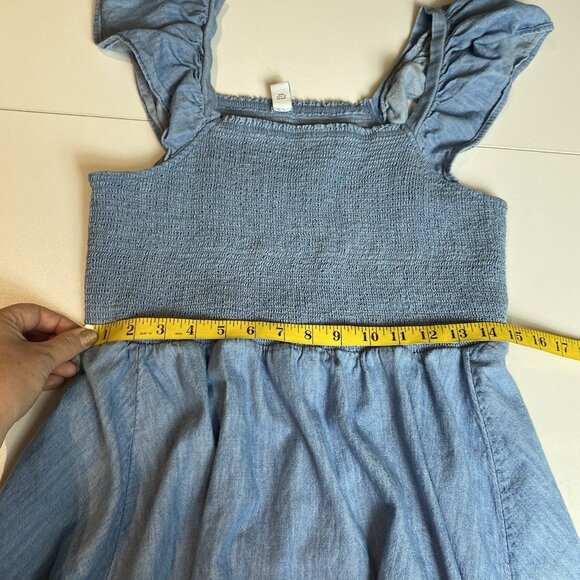 Old Navy Womens Mini Dress Blue Denim Smocked Puff Sleeve Boho Milkmaid Sz L - Picture 8 of 8